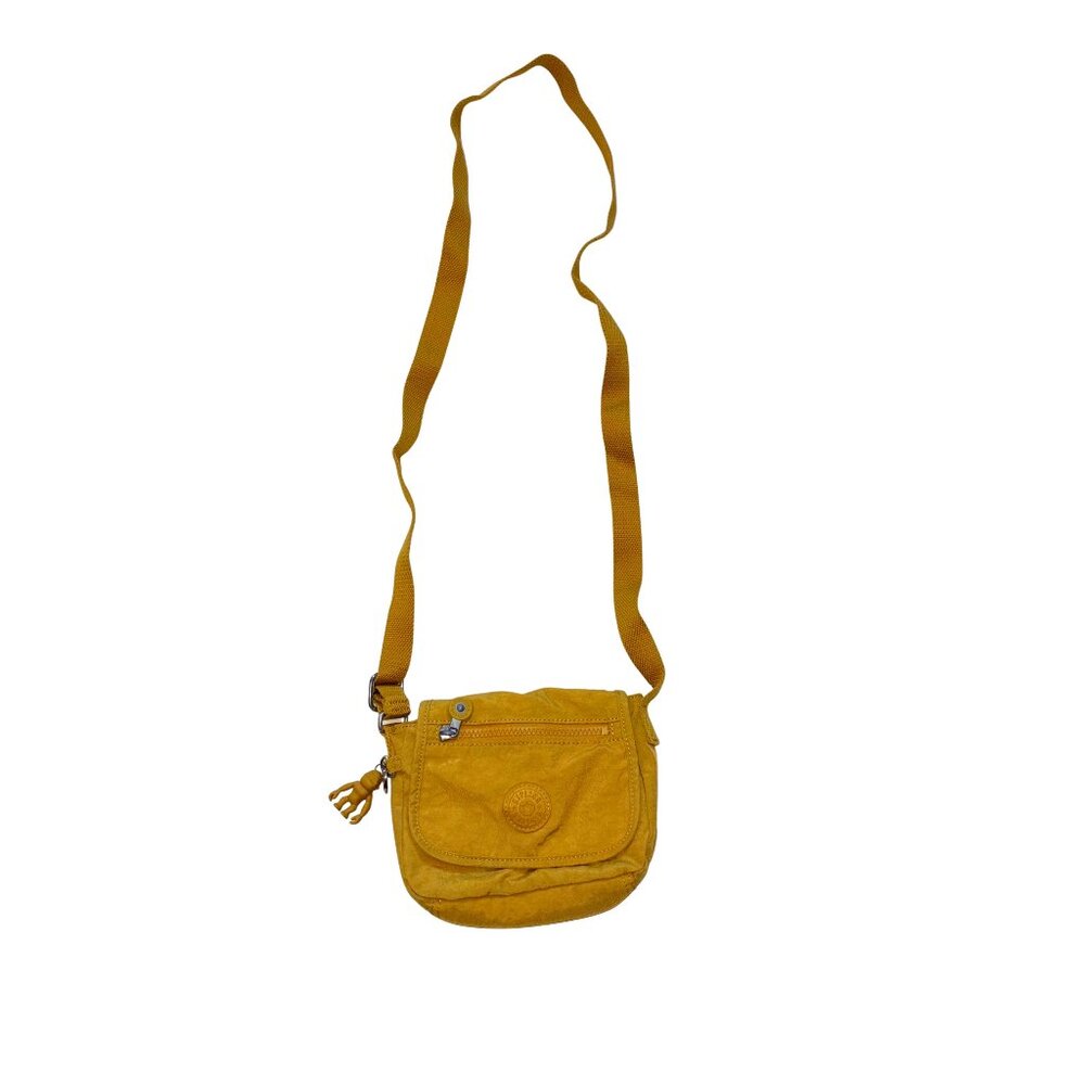 Kipling Crossbody Bag Mustard Yellow Nylon Mini Purse with Monkey Keychain